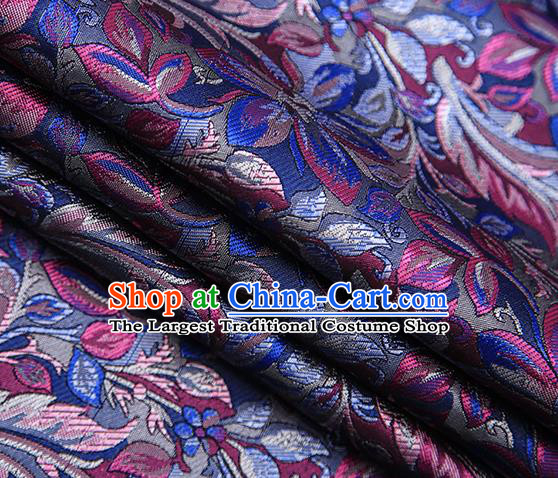 Traditional Chinese Tang Suit Navy Brocade Fabric Classical Petunia Pattern Design Satin Material Drapery