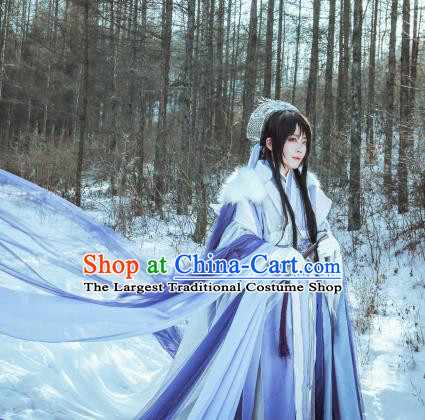 Asian Chinese Cosplay Swordsman Costumes Ancient Prince Clothing and Headpiece Complete Set