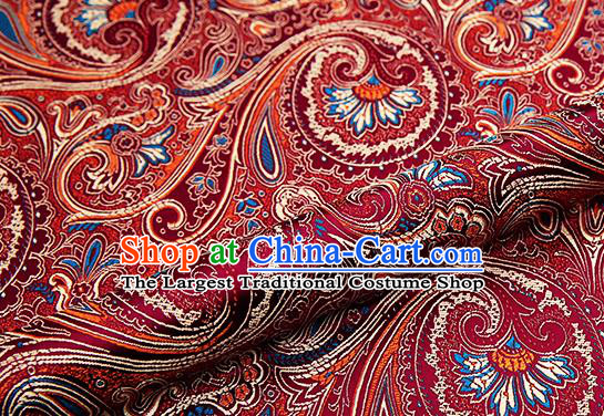 Chinese Traditional Satin Classical Loquat Flower Pattern Design Wine Red Brocade Fabric Tang Suit Material Drapery