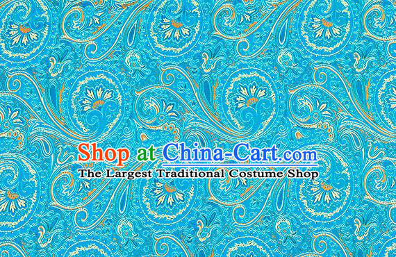 Chinese Traditional Satin Classical Loquat Flower Pattern Design Blue Brocade Fabric Tang Suit Material Drapery