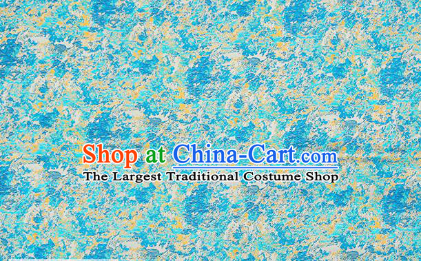 Chinese Traditional Satin Classical Pattern Design Blue Brocade Fabric Qipao Dress Material Drapery