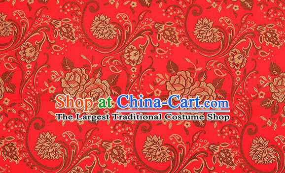 Chinese Traditional Red Satin Classical Peony Pattern Design Brocade Fabric Tang Suit Material Drapery