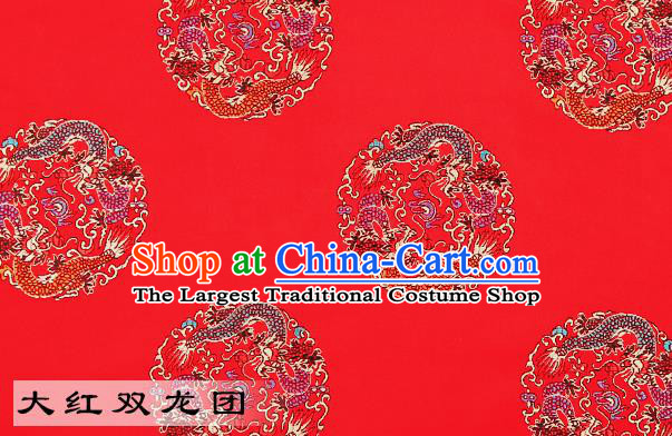 Chinese Traditional Red Satin Classical Dragons Pattern Design Brocade Fabric Tang Suit Material Drapery