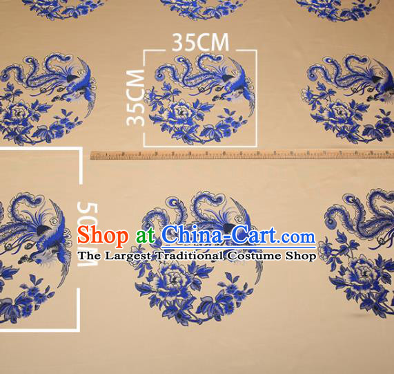 Chinese Traditional Cushion Khaki Satin Classical Phoenix Peony Pattern Design Brocade Fabric Material Drapery