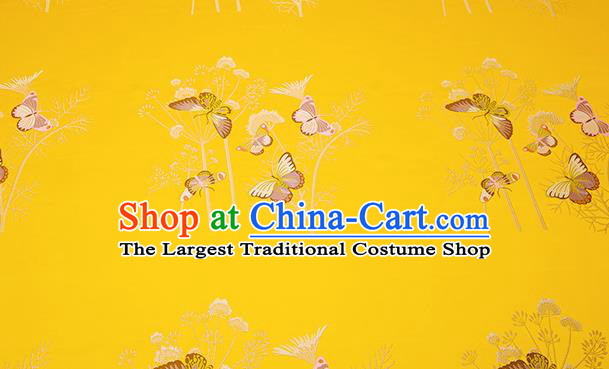 Chinese Traditional Cushion Yellow Satin Classical Butterfly Pattern Design Brocade Fabric Material Drapery