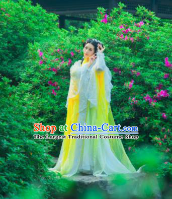 Traditional Chinese Cosplay Princess Yellow Hanfu Dress Ancient Peri Embroidered Costumes for Women