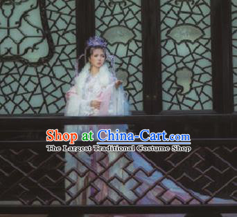 Traditional Chinese Cosplay Moon Goddess Hanfu Dress Ancient Imperial Consort Embroidered Costumes and Headpiece Complete Set