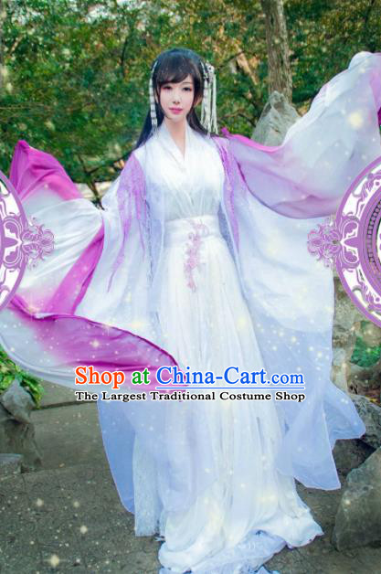 Ancient Chinese Cosplay Swordswoman Hanfu Dress Traditional Princess Embroidered Costumes and Headpiece Complete Set