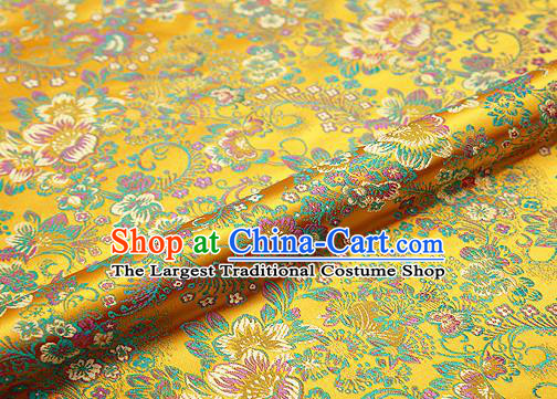 Golden Brocade Chinese Traditional Garment Fabric Classical Peony Pattern Design Satin Cushion Material Drapery