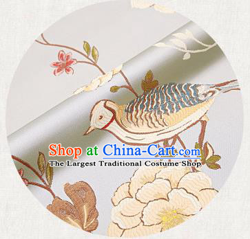 Embroidery Birds Light Blue Brocade Chinese Traditional Garment Fabric Satin Cushion Material Drapery
