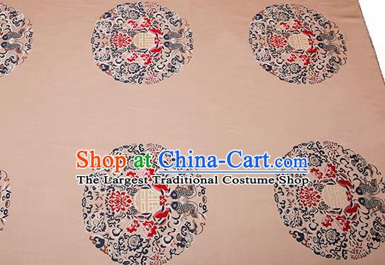 Top Grade Double Fishes Pattern Khaki Brocade Chinese Traditional Garment Fabric Cushion Satin Material Drapery