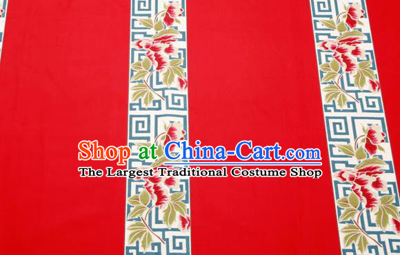 Top Grade Classical Peony Pattern Red Brocade Chinese Traditional Garment Fabric Cushion Satin Material Drapery