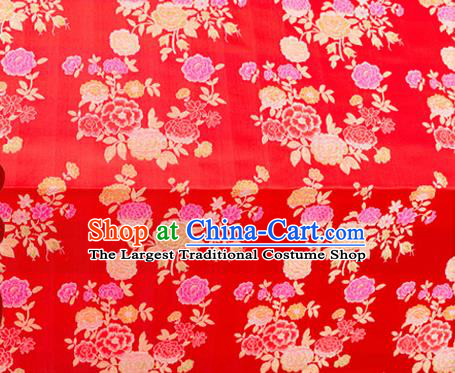 Top Grade Classical Peony Pattern Red Brocade Chinese Traditional Garment Fabric Qipao Dress Satin Material Drapery