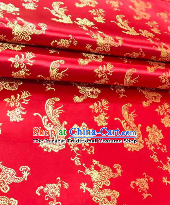 Top Grade Classical Phoenix Peony Pattern Red Brocade Chinese Traditional Garment Fabric Qipao Dress Satin Material Drapery