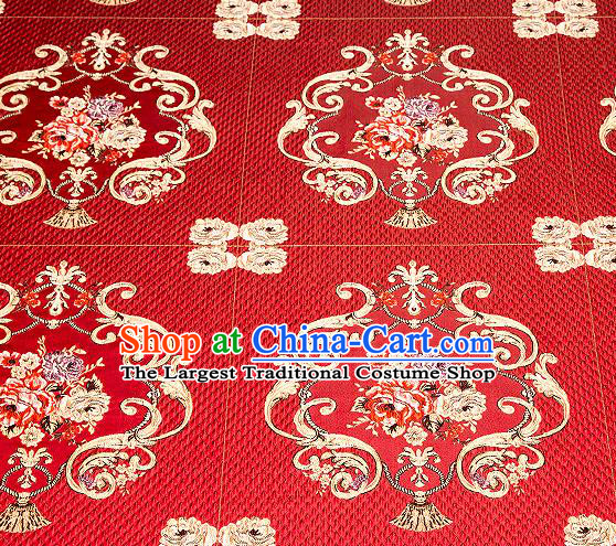 Top Grade Classical Fleur Bouquet Pattern Red Brocade Chinese Traditional Garment Fabric Cushion Satin Material Drapery