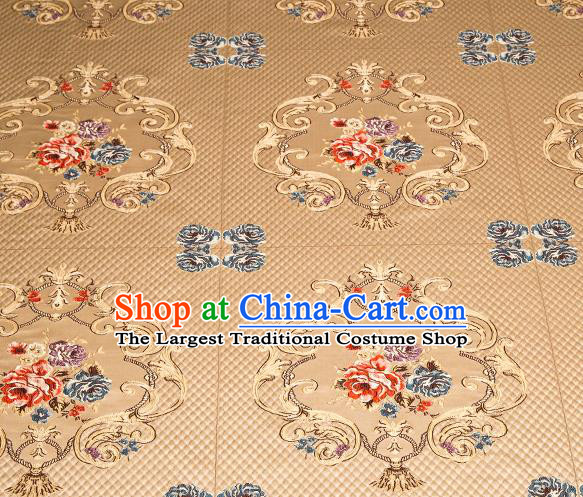 Top Grade Classical Fleur Bouquet Pattern Golden Brocade Chinese Traditional Garment Fabric Cushion Satin Material Drapery