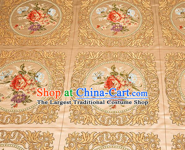 Top Grade Classical Peony Flowers Pattern Golden Brocade Chinese Traditional Garment Fabric Cushion Satin Material Drapery