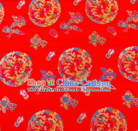 Top Grade Classical Dragons Pattern Red Nanjing Brocade Chinese Traditional Garment Fabric Tang Suit Satin Material Drapery
