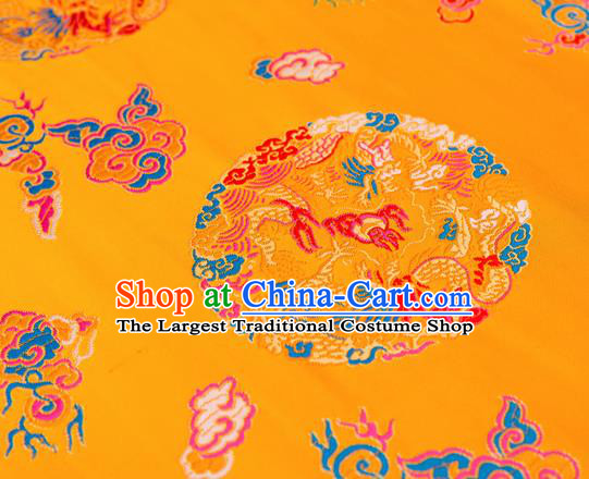Top Grade Classical Dragons Pattern Yellow Nanjing Brocade Chinese Traditional Garment Fabric Tang Suit Satin Material Drapery