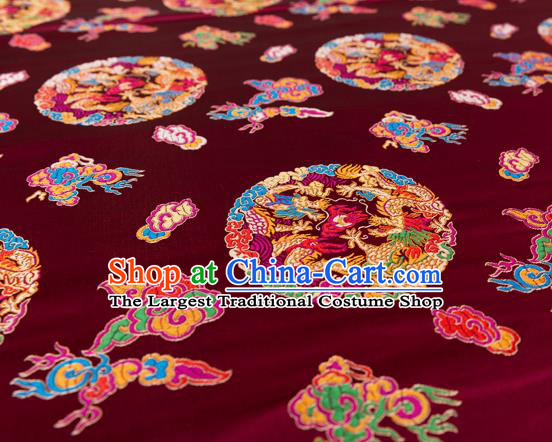 Top Grade Classical Dragons Pattern Fuchsia Nanjing Brocade Chinese Traditional Garment Fabric Tang Suit Satin Material Drapery