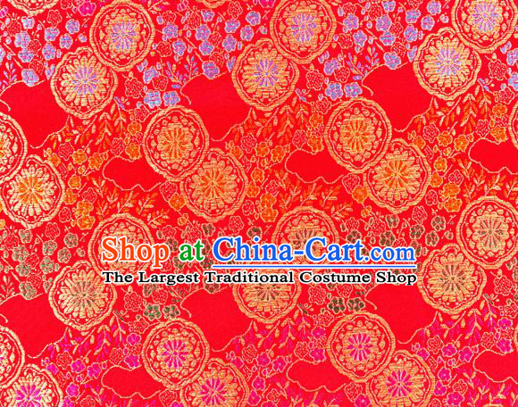 Top Grade Classical Copper Flower Pattern Red Nanjing Brocade Chinese Traditional Garment Fabric Tang Suit Satin Material Drapery