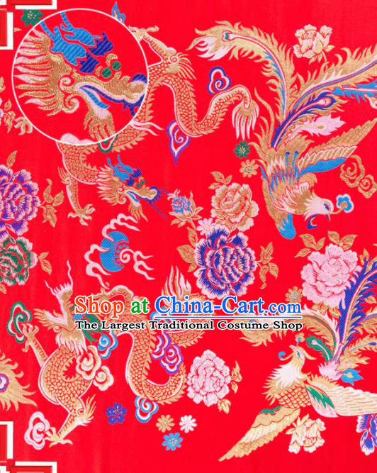 Top Grade Classical Dragon Phoenix Pattern Red Nanjing Brocade Chinese Traditional Garment Fabric Tang Suit Satin Material Drapery