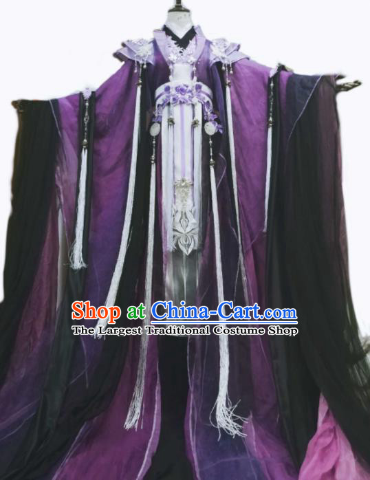 Chinese Ancient Cosplay Costumes Traditional Han Dynasty Swordsman Purple Clothing for Men