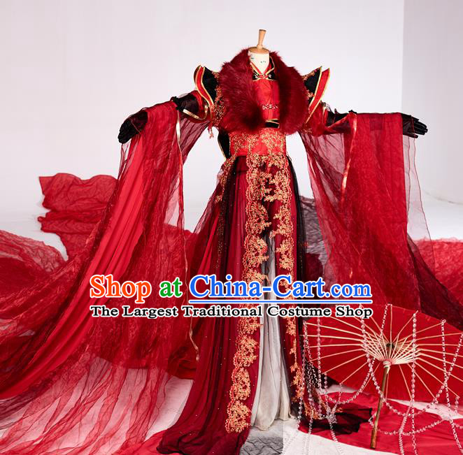 Chinese Ancient Cosplay Swordsman Red Costumes Traditional Han Dynasty Nobility Childe Clothing for Men