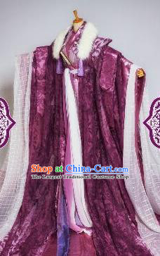 Chinese Ancient Cosplay Swordsman Purple Costumes Traditional Royal Highness Clothing for Men