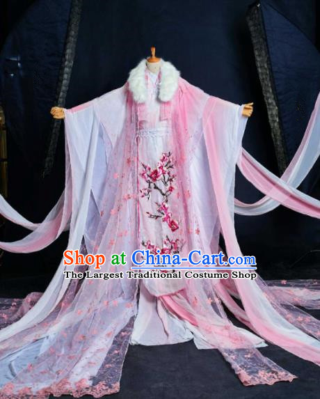 Chinese Ancient Cosplay Swordswoman Costumes Traditional Peri Princess Embroidered Hanfu Dress for Women
