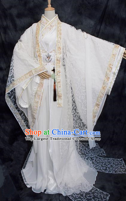 Chinese Ancient Cosplay Swordsman Costumes Traditional Prince White Hanfu Clothing for Men