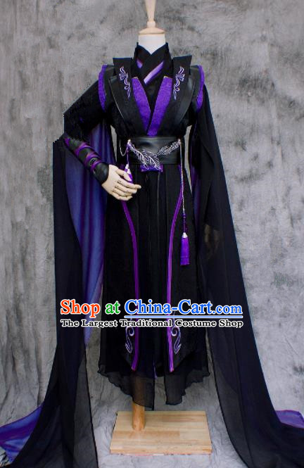 Chinese Ancient Cosplay Swordsman Black Costumes Traditional Nobility Childe Hanfu Clothing for Men
