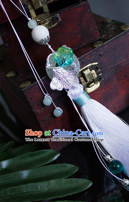 Chinese Traditional Handmade Waist Accessories Palace White Tassel Ginkgo Jade Pendant for Men
