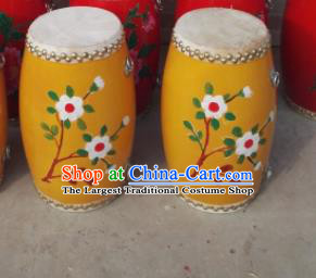 Chinese Traditional Handmade Drums Folk Dance Yellow Waist Drum Printing Flowers Cowhide Drums