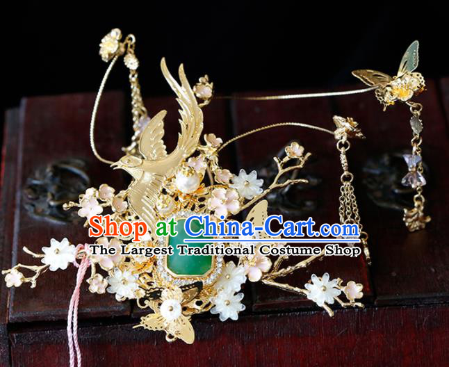Chinese Traditional Xiuhe Suit Jade Hairpins Ancient Bride Handmade Hair Accessories for Women