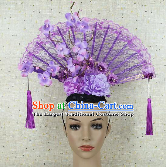 Top Grade Chinese Handmade Lace Headdress Traditional Purple Flowers Hair Accessories for Women