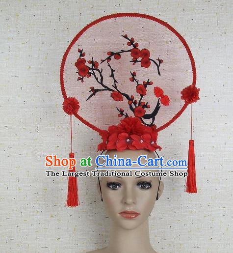 Top Grade Chinese Handmade Red Embroidered Plum Blossom Headdress Traditional Hair Accessories for Women