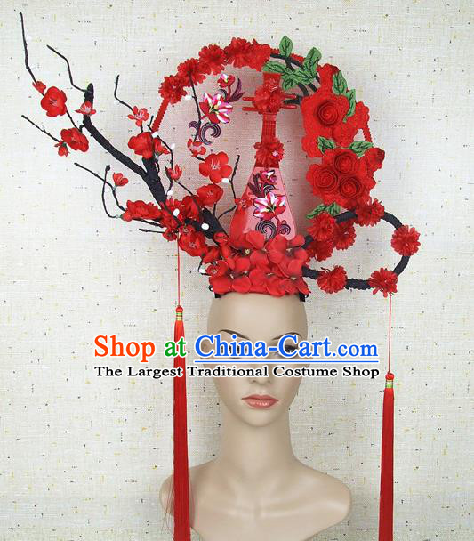 Top Grade Handmade Chinese Red Lute Roses Hair Clasp Headdress Traditional Hair Accessories for Women