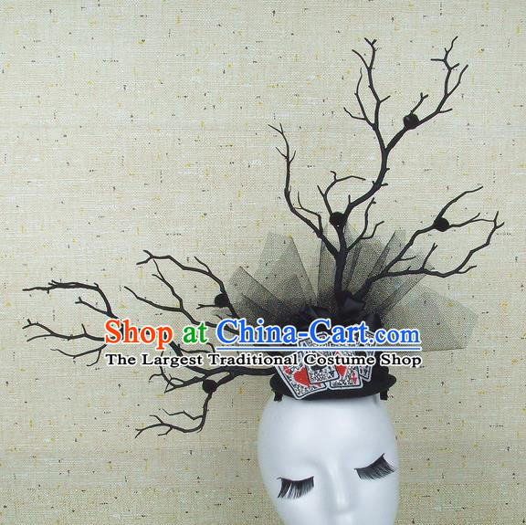 Top Grade Handmade Black Branch Hair Accessories Halloween Top Hat Cosplay Headwear for Women
