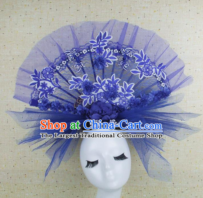 Top Grade Handmade Chinese Blue Lace Palace Hair Clasp Traditional Hair Accessories Headdress for Women