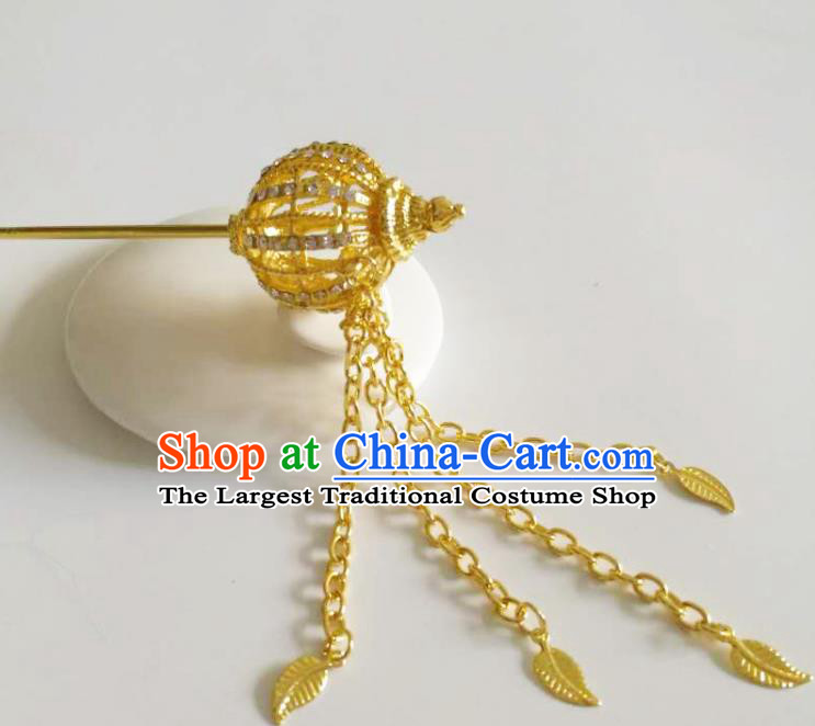Chinese Ethnic Folk Dance Hair Accessories Traditional Dai Nationality Golden Tassel Hairpins for Women