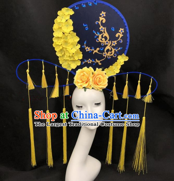 Chinese Traditional Palace Exaggerated Headdress Catwalks Yellow Peony Tassel Hair Accessories for Women