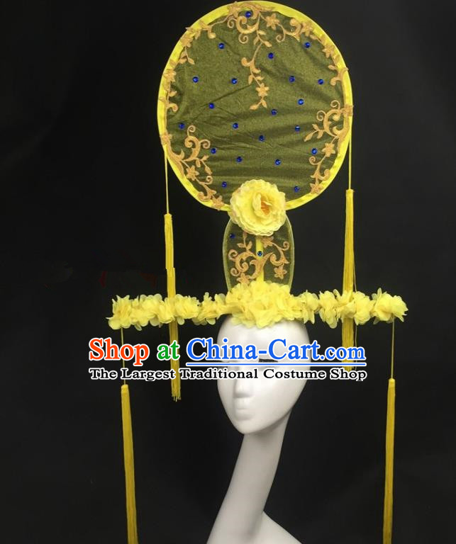 Chinese Traditional Exaggerated Headdress Yellow Peony Palace Catwalks Hair Accessories for Women