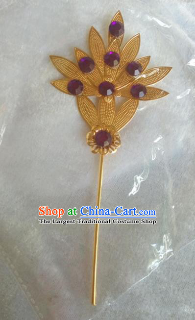 Chinese Ethnic Dai Nationality Hair Accessories Traditional Golden Leaf Hairpins for Women