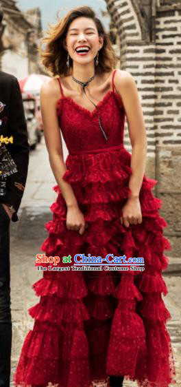 Top Grade Catwalks Costume Wedding Red Veil Dress for Women