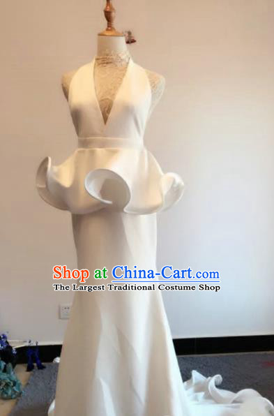 Top Grade Catwalks Costume White Satin Full Dress for Women