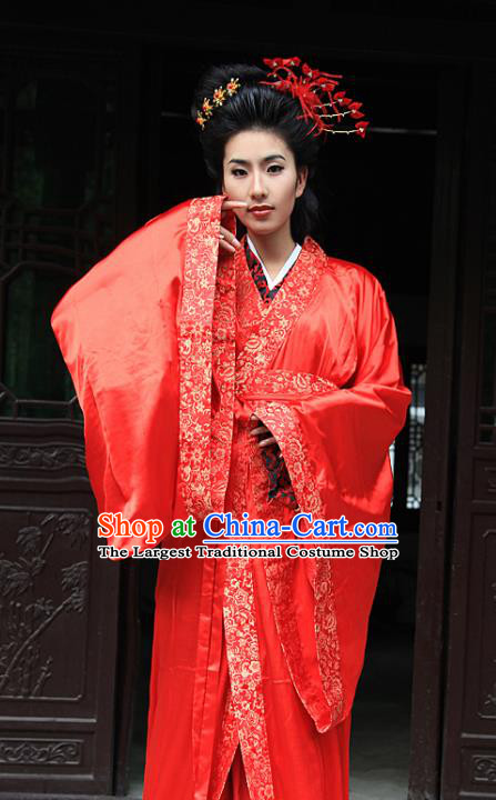 Chinese Ancient Wedding Costumes Traditional Han Dynasty Bride and Bridegroom Hanfu Clothing Complete Set