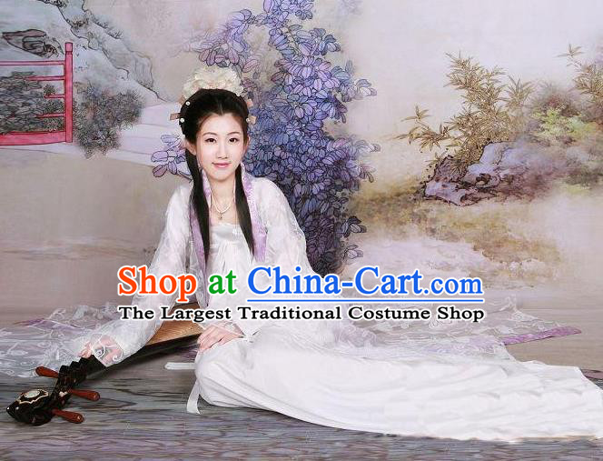 Chinese Ancient Royal Princess Costumes Traditional Tang Dynasty White Hanfu Dress for Women