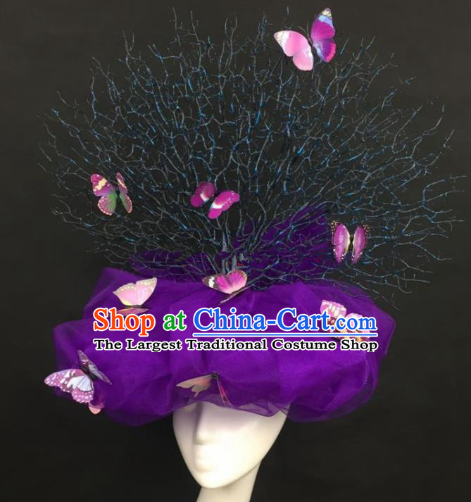 Top Grade Catwalks Hair Accessories Halloween Brazilian Carnival Purple Butterfly Veil Headdress for Women