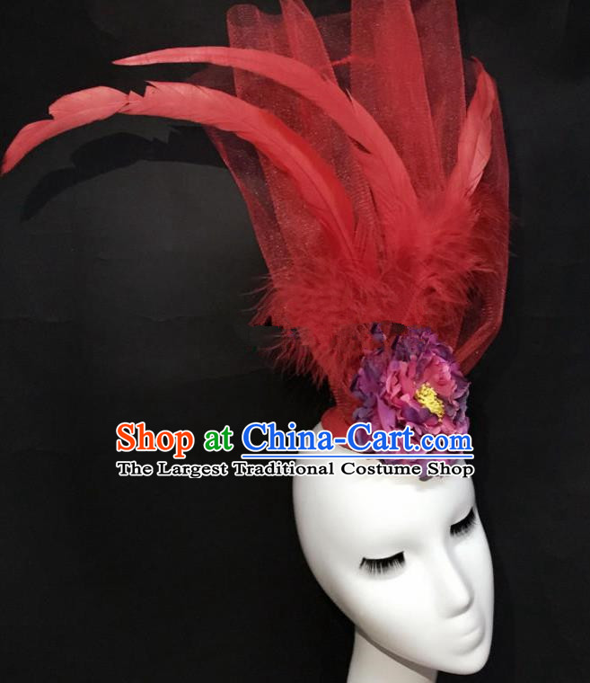 Top Grade Catwalks Hair Accessories Halloween Brazilian Carnival Red Feather Headdress for Women